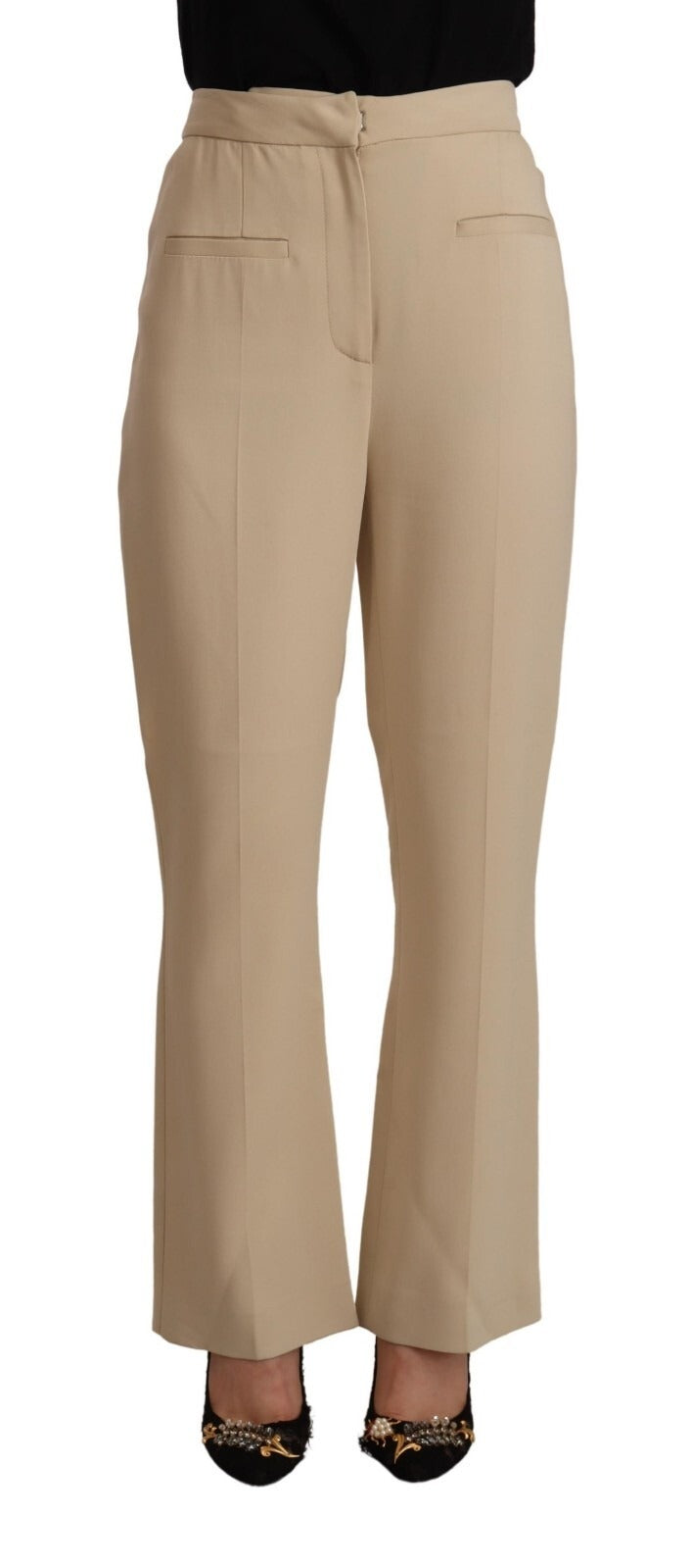 Alberta Ferretti Beige Viscose High Waist Flared Dress Trouser Women's Pants (Pre-Owned)