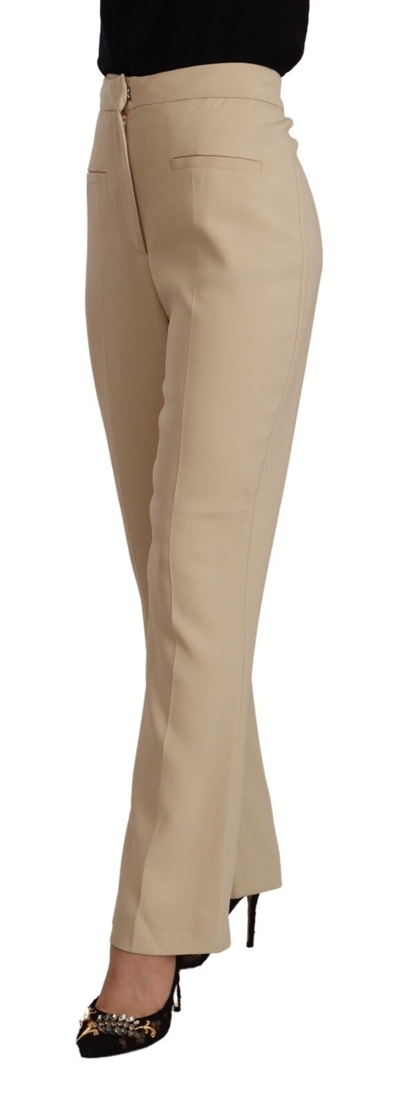 Alberta Ferretti Beige Viscose High Waist Flared Dress Trouser Women's Pants (Pre-Owned)