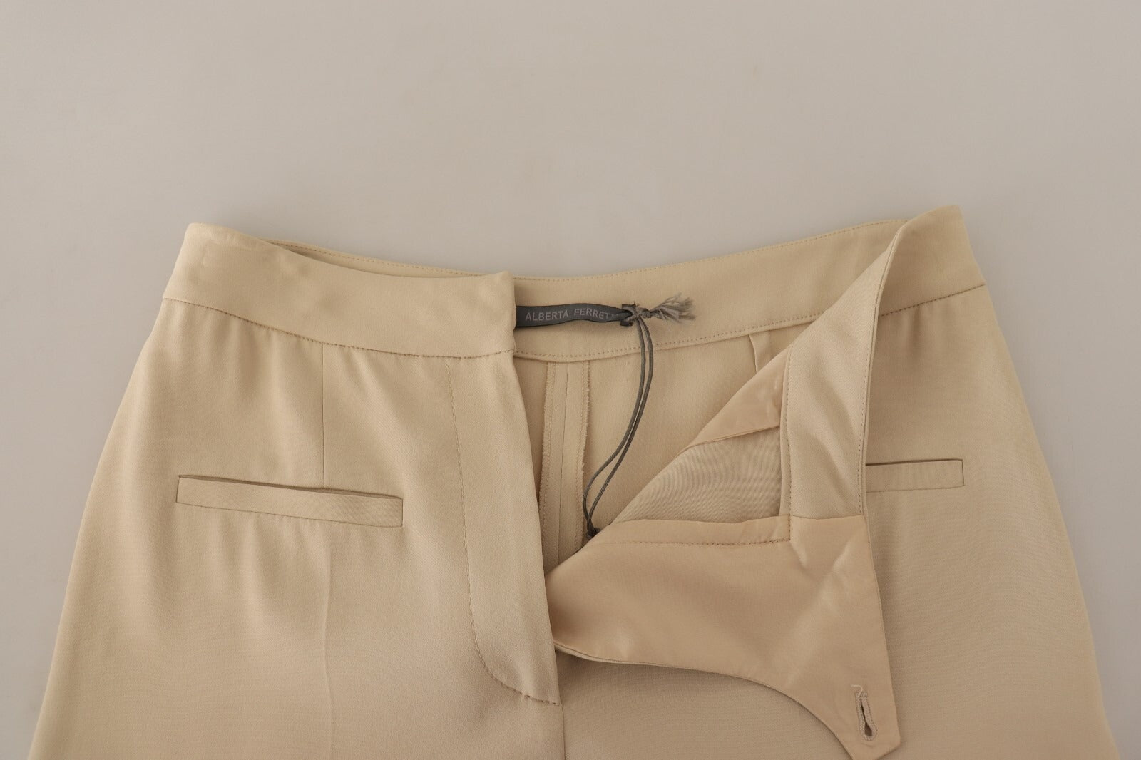 Alberta Ferretti Beige Viscose High Waist Flared Dress Trouser Women's Pants (Pre-Owned)