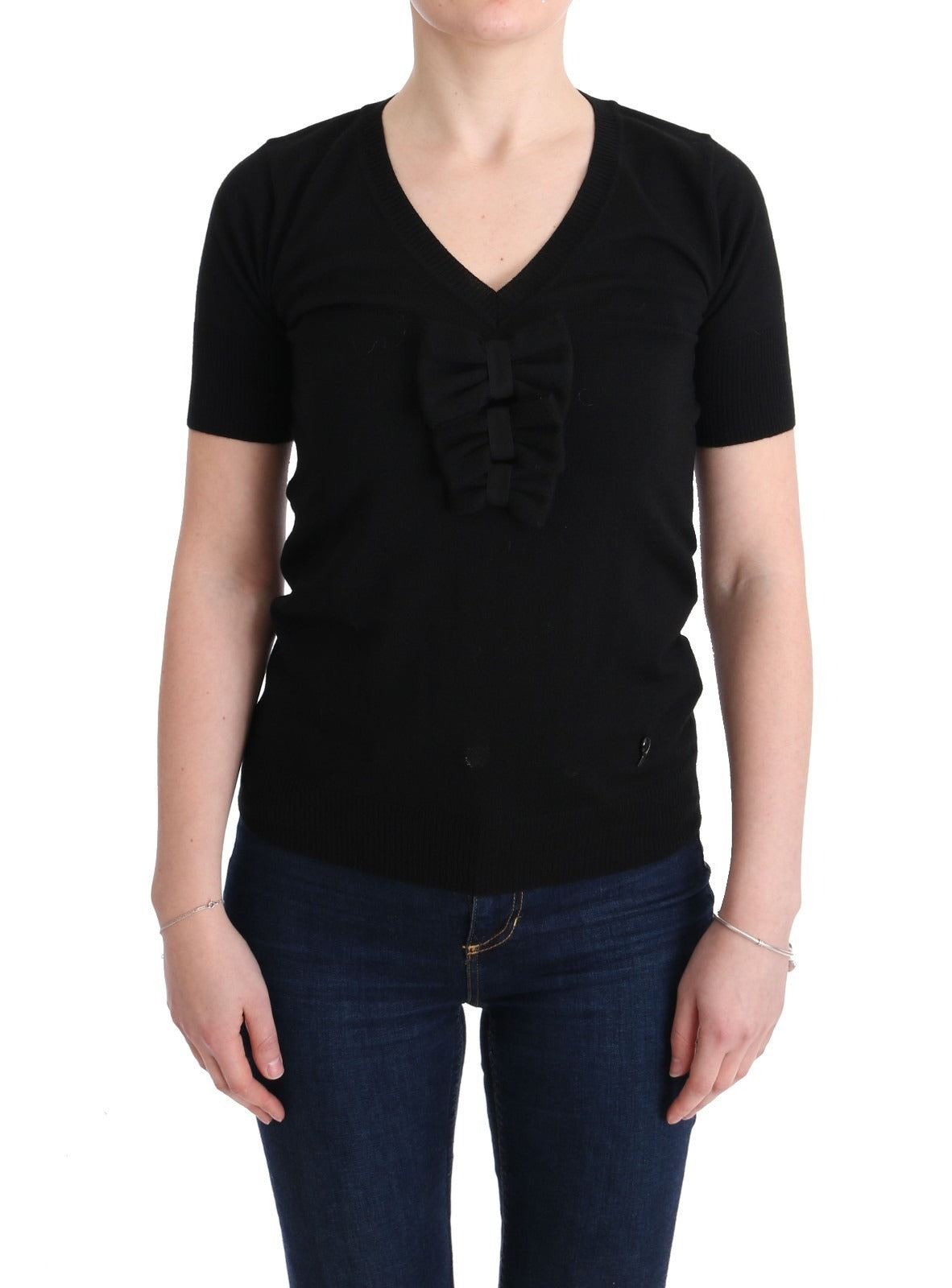 MARGHI LO' Black 100% Lana Wool Blouse Women T-shirt Women's Top