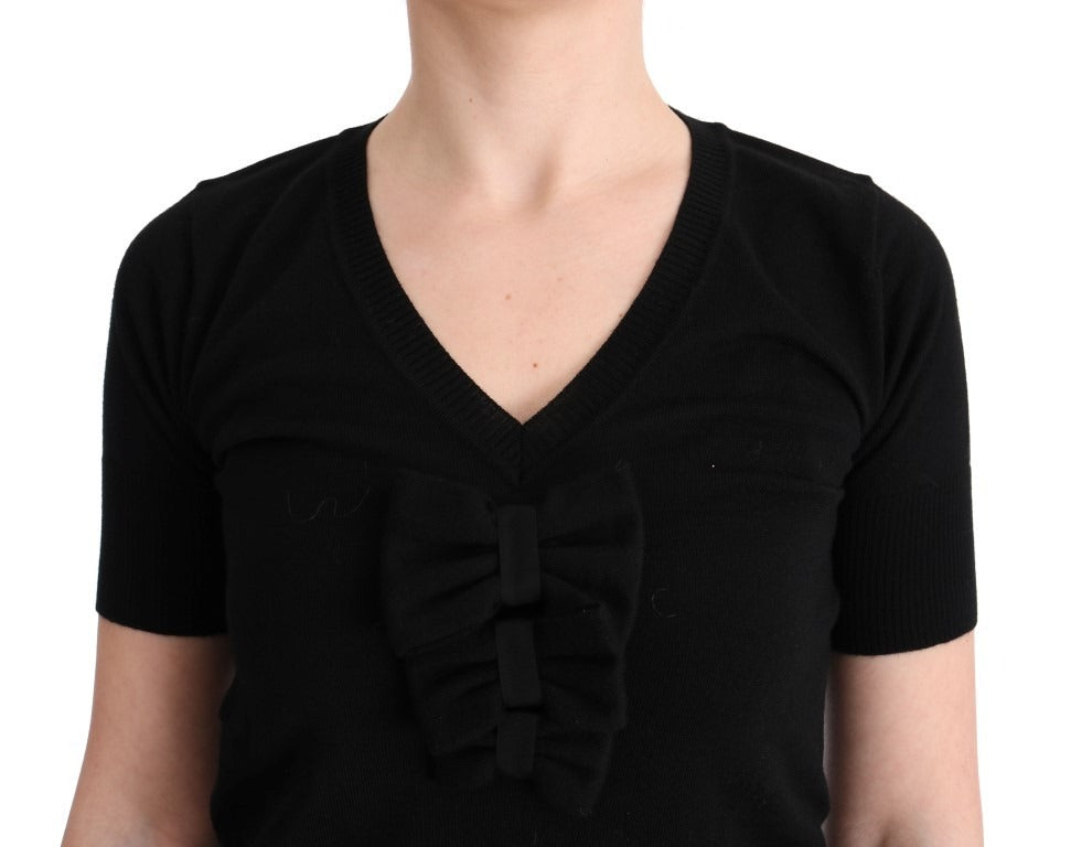 MARGHI LO' Black 100% Lana Wool Blouse Women T-shirt Women's Top