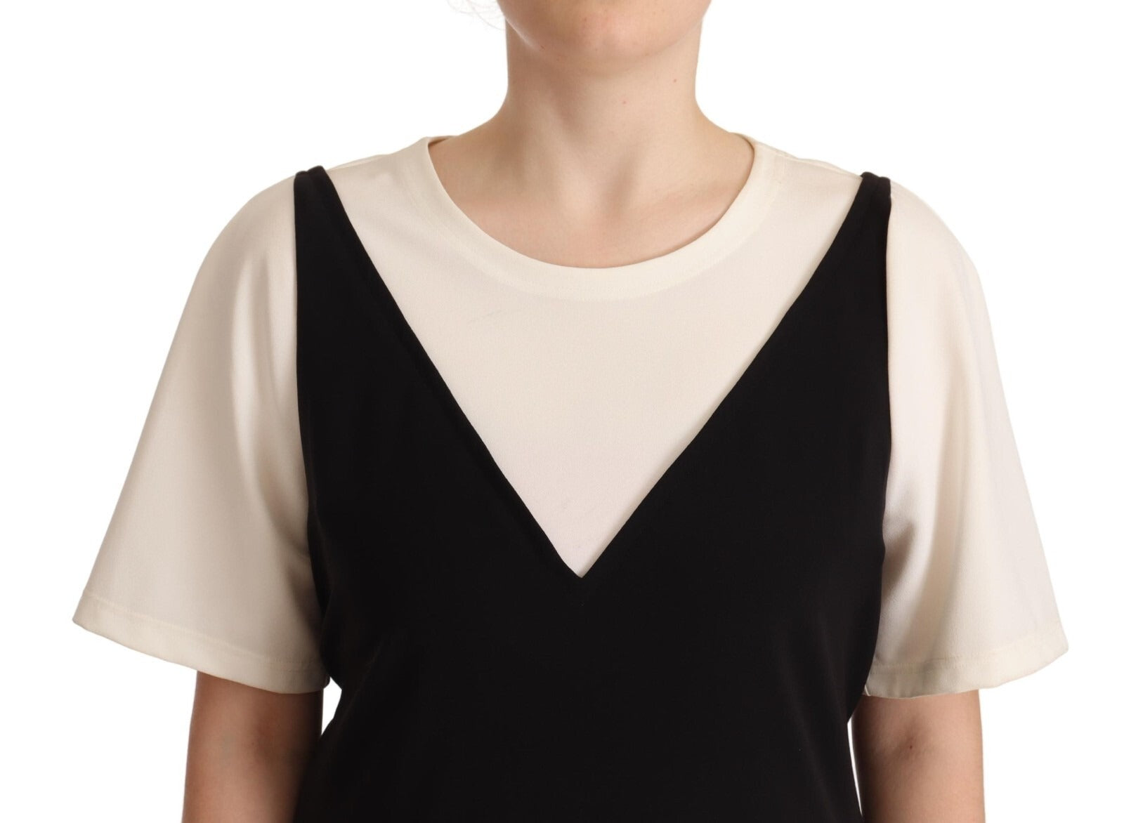 Boutique Moschino Black White Polyester Short Sleeves Top Women's Blouse (Pre-Owned)