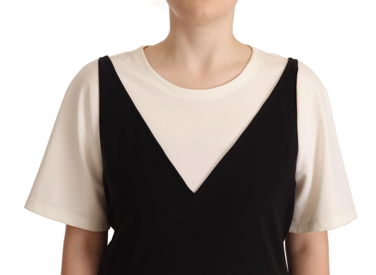 Boutique Moschino Black White Polyester Short Sleeves Top Women's Blouse (Pre-Owned)