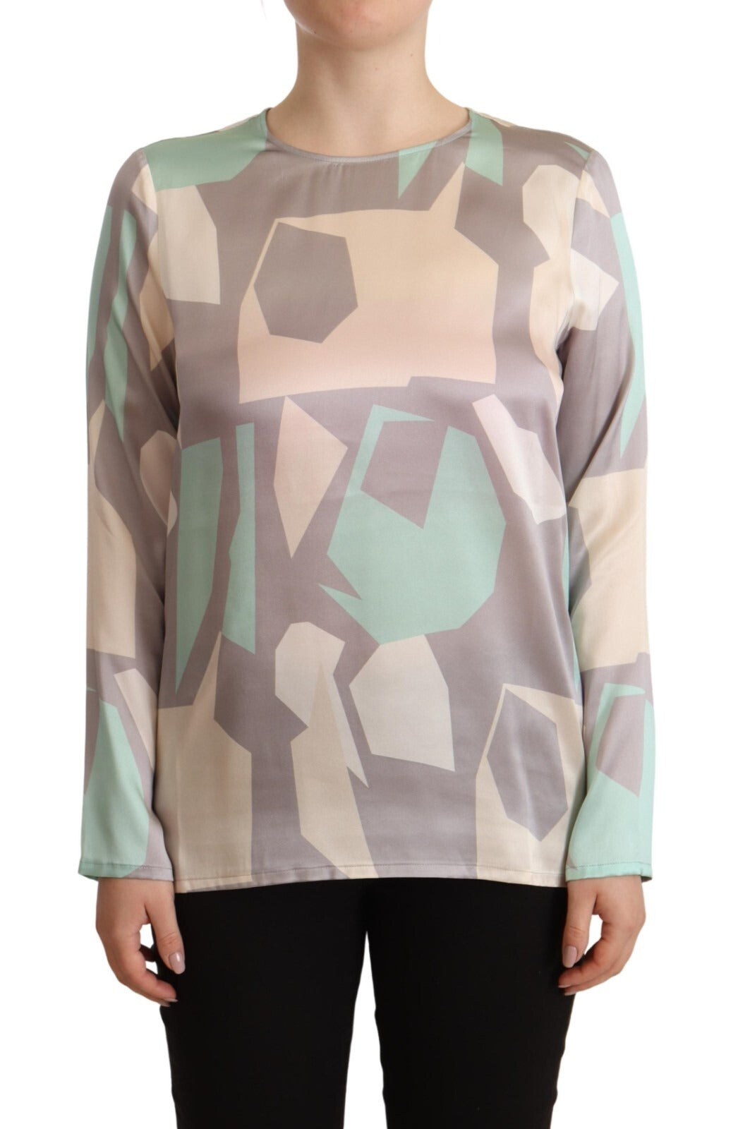 Fabiana Filippi Multicolor Silk Long Sleeves Round Neck Top Women's Blouse (Pre-Owned)