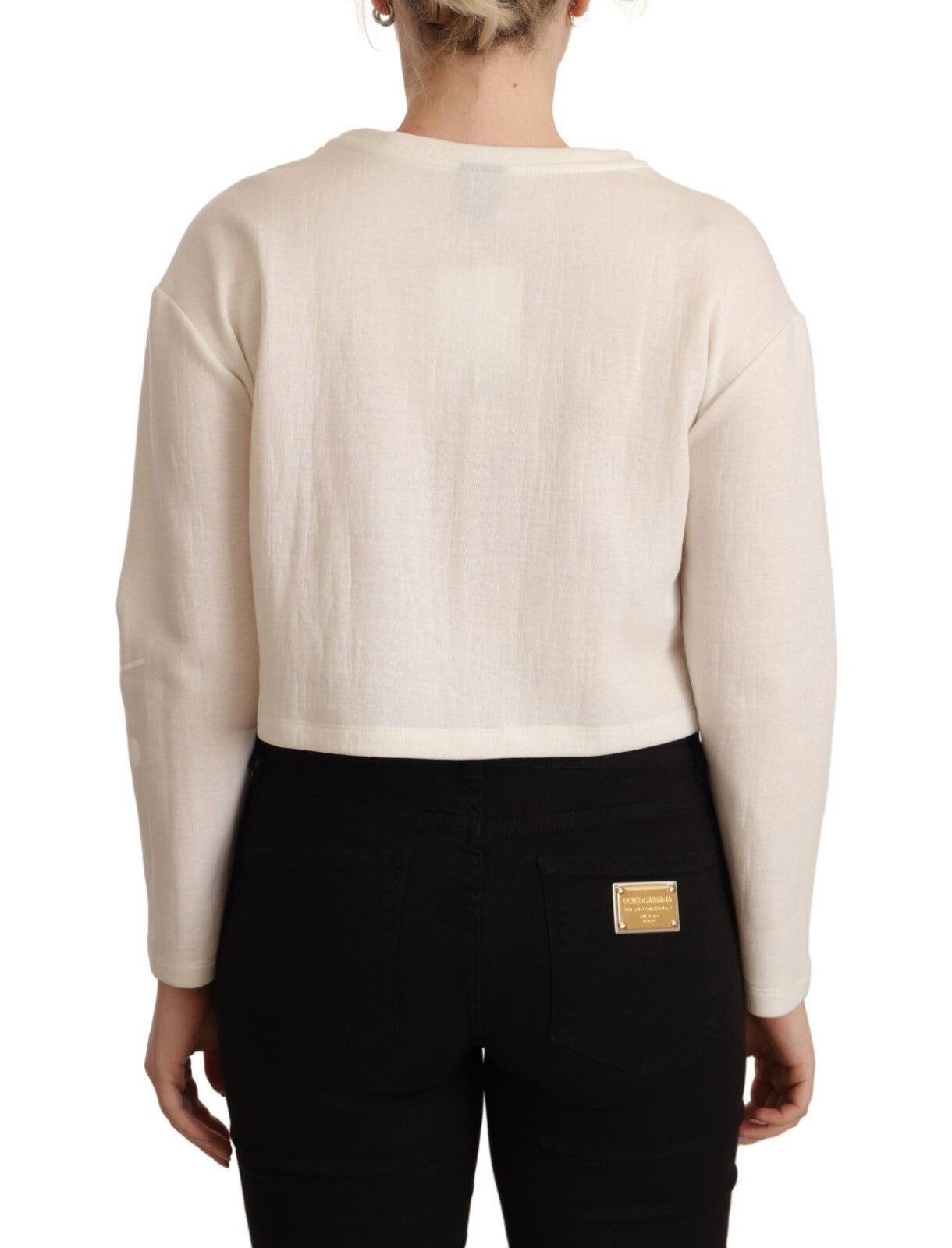 PINKO Beige Logo Long Sleeve Cropped Pullover Women's Sweater (Pre-Owned)