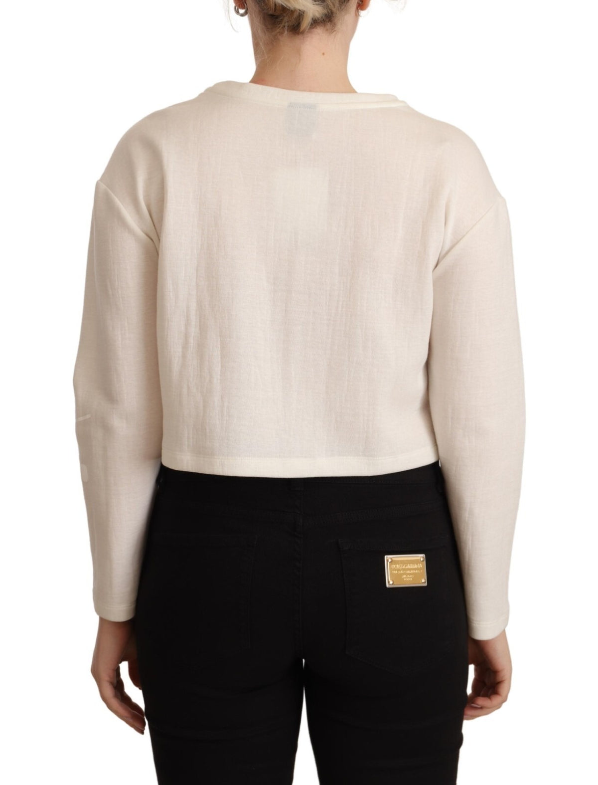 PINKO Beige Logo Long Sleeve Cropped Pullover Women's Sweater (Pre-Owned)