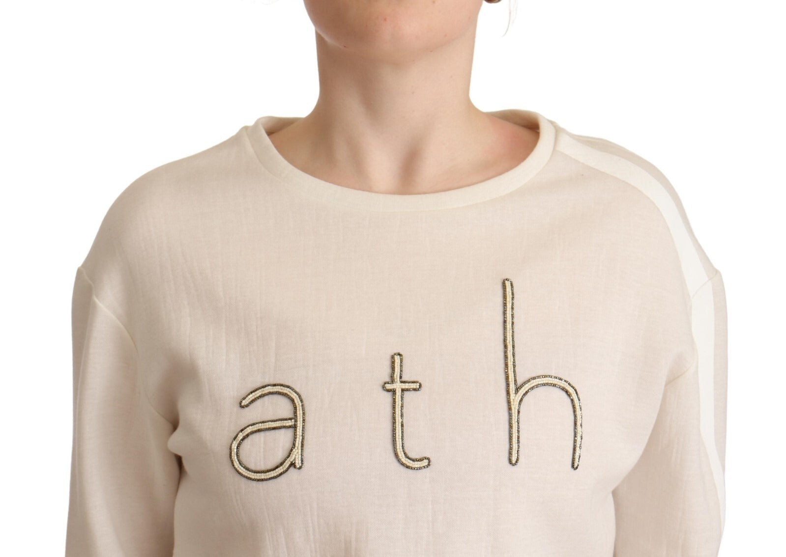 PINKO Beige Logo Long Sleeve Cropped Pullover Women's Sweater (Pre-Owned)