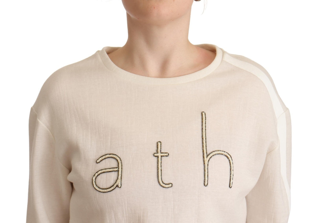 PINKO Beige Logo Long Sleeve Cropped Pullover Women's Sweater (Pre-Owned)