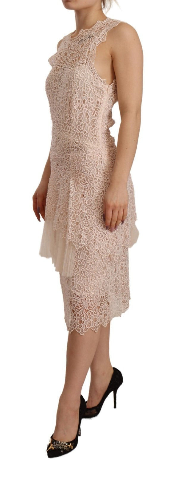 Ermanno Scervino Sheath Tiered Beige Viscose Sleeveless Midi Women's Dress (Pre-Owned)