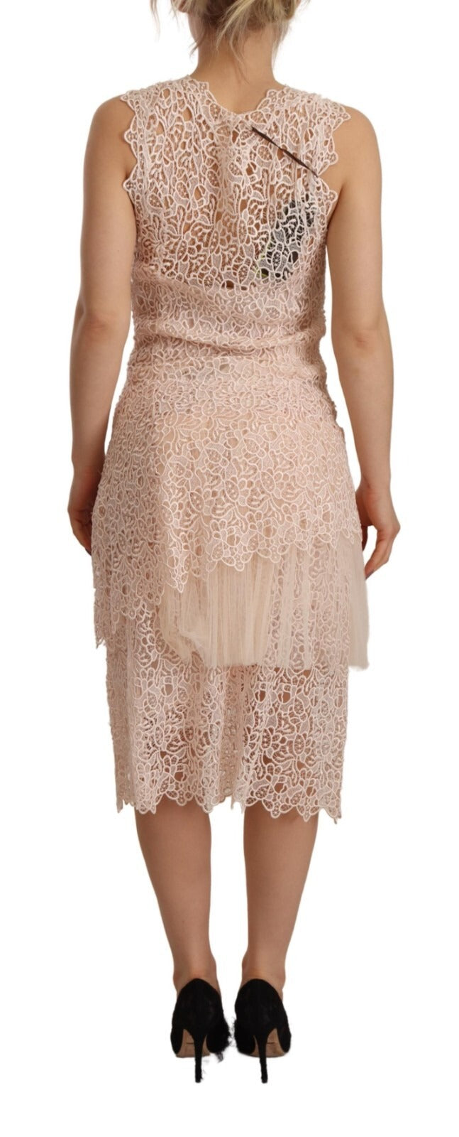 Ermanno Scervino Sheath Tiered Beige Viscose Sleeveless Midi Women's Dress (Pre-Owned)