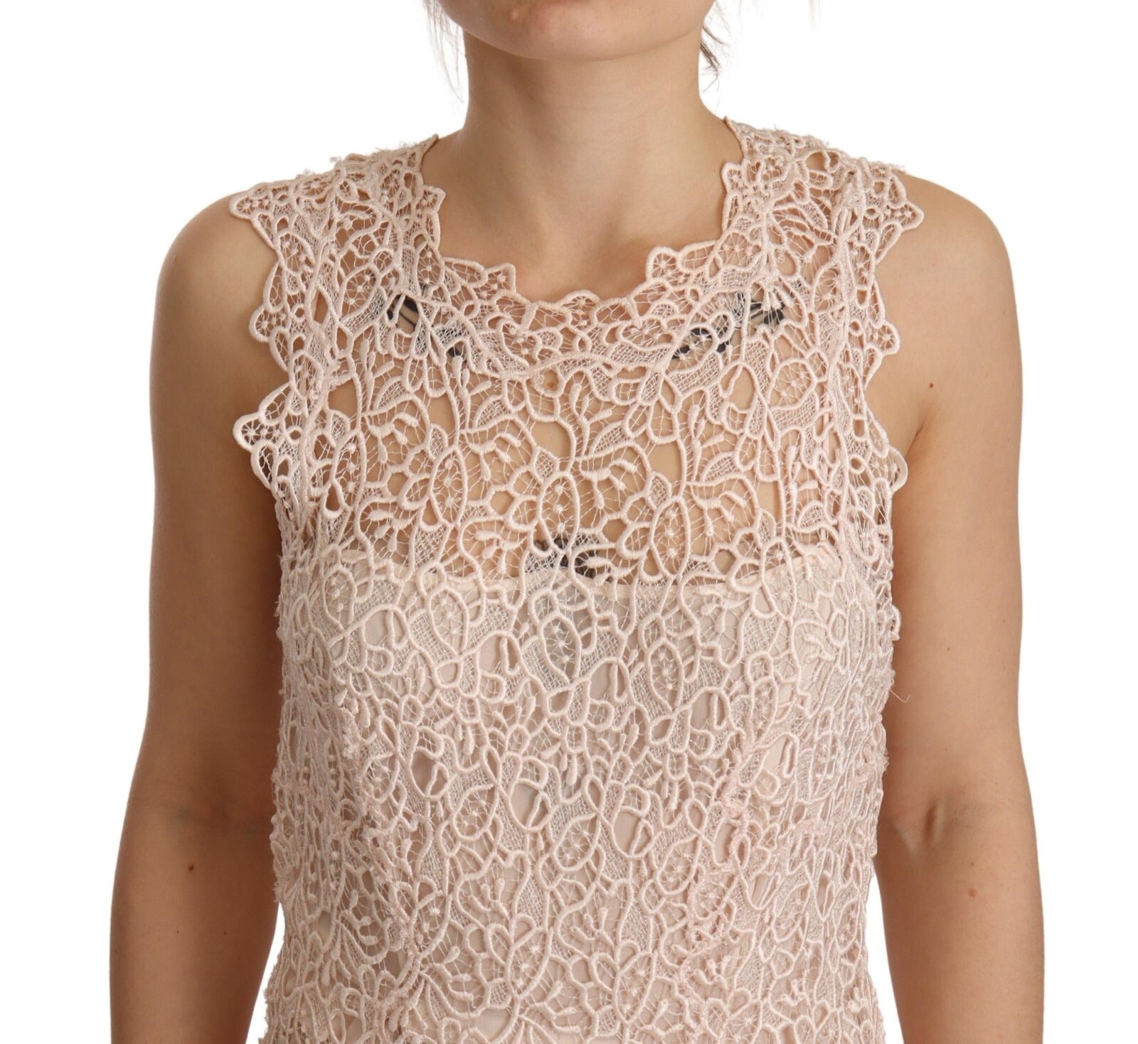 Ermanno Scervino Sheath Tiered Beige Viscose Sleeveless Midi Women's Dress (Pre-Owned)