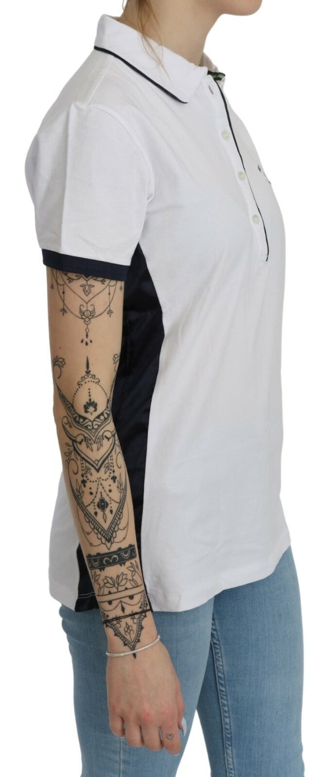 Beverly Hills Cotton White Collared Short Sleeve Women's Top