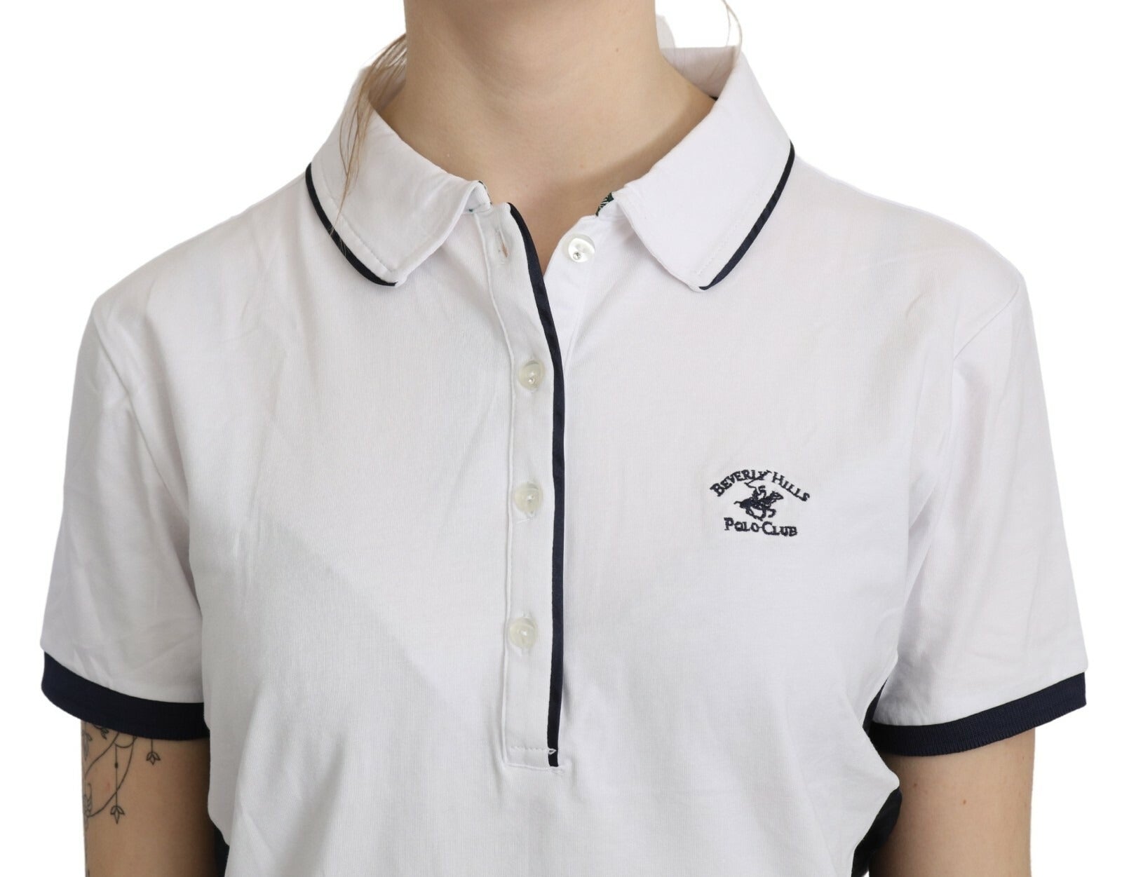 Beverly Hills Cotton White Collared Short Sleeve Women's Top