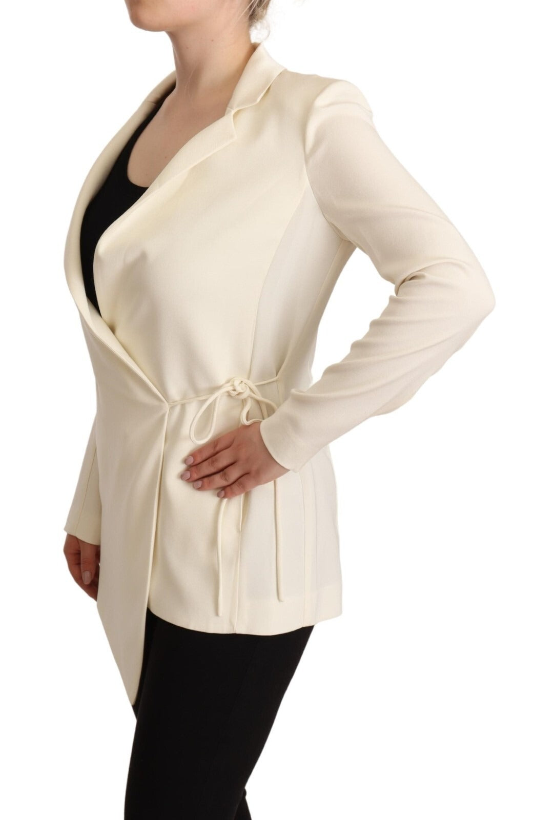 Patrizia Pepe Wrap Off White Long Sleeves Viscose Blazer Women's Jacket (Pre-Owned)