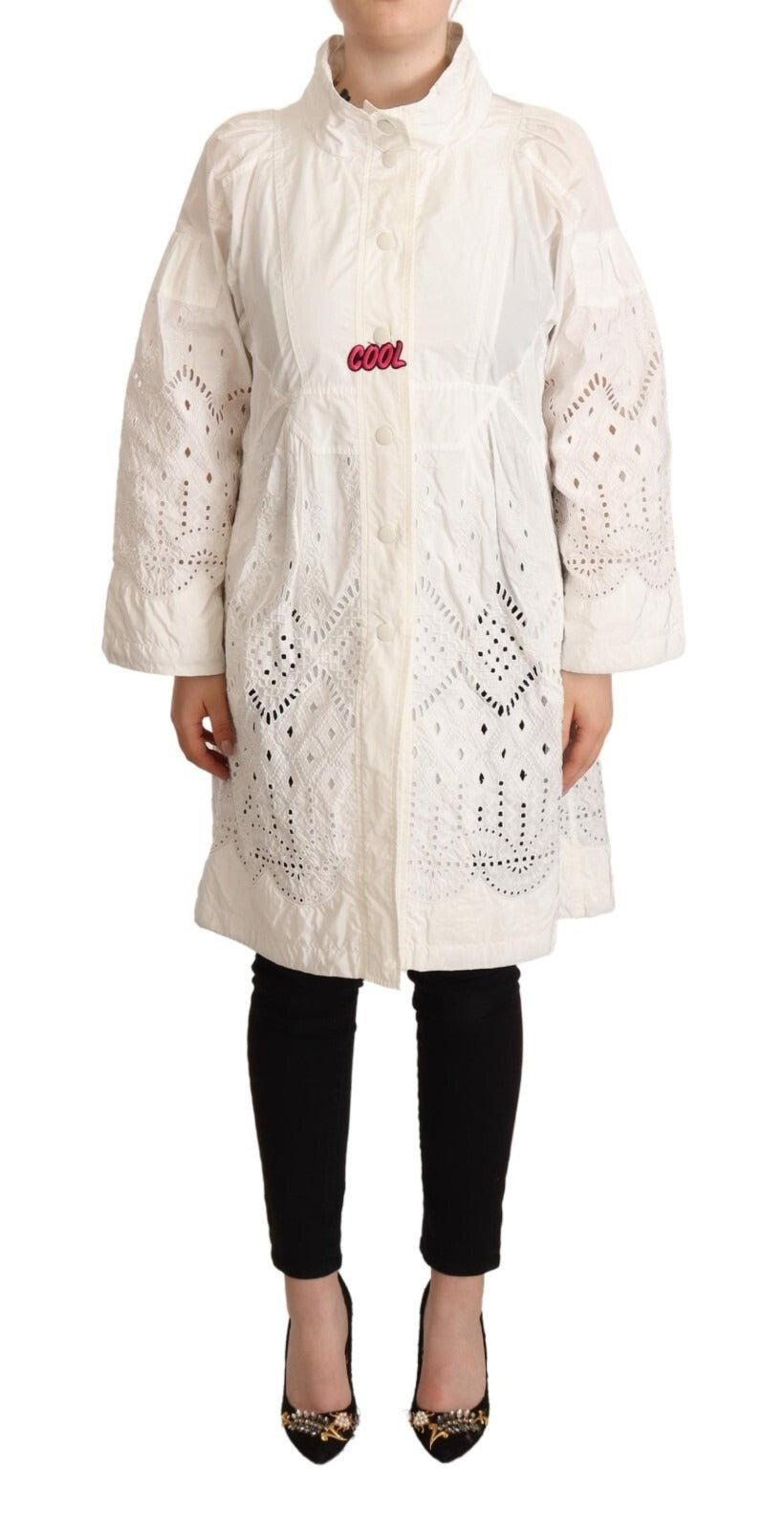 Ermanno Scervino Button Down White Long Sleeve Polyester Women's Jacket (Pre-Owned)