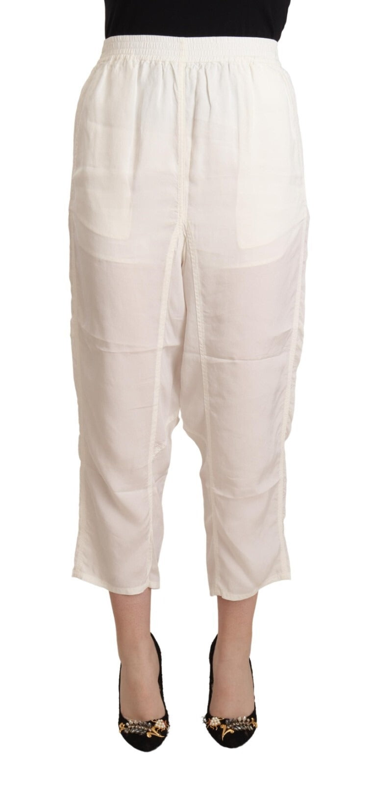 Maison Margiela White High Waist Cropped Women Trouser Women's Pants