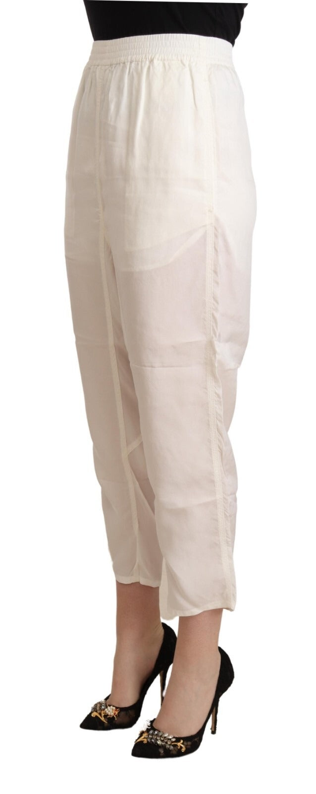 Maison Margiela White High Waist Cropped Women Trouser Women's Pants