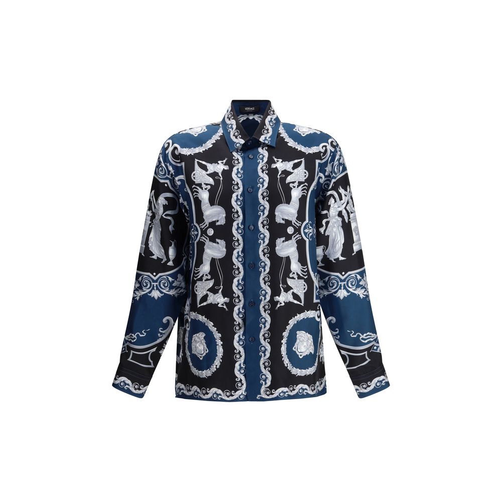 Versace Blue Silk Pattern Men's Shirt