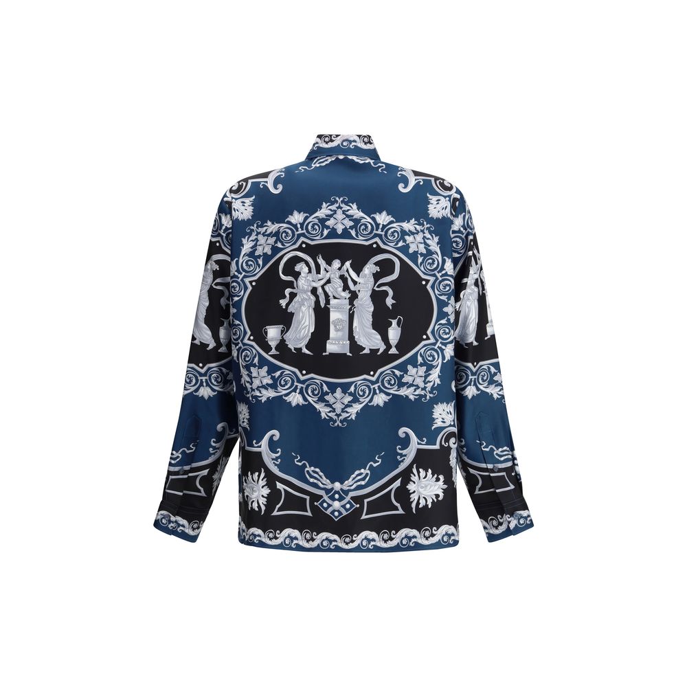 Versace Blue Silk Pattern Men's Shirt