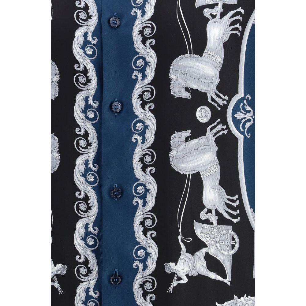 Versace Blue Silk Pattern Men's Shirt