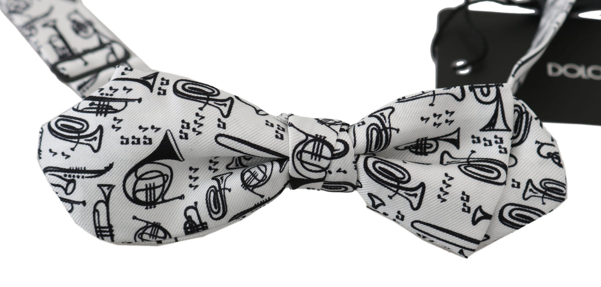 Dolce & Gabbana White Instruments Adjustable Neck Papillon Men Bow Men's Tie