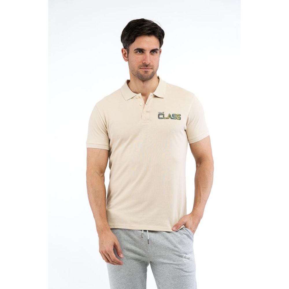 Cavalli Class Beige Cotton Polo Men's Shirt