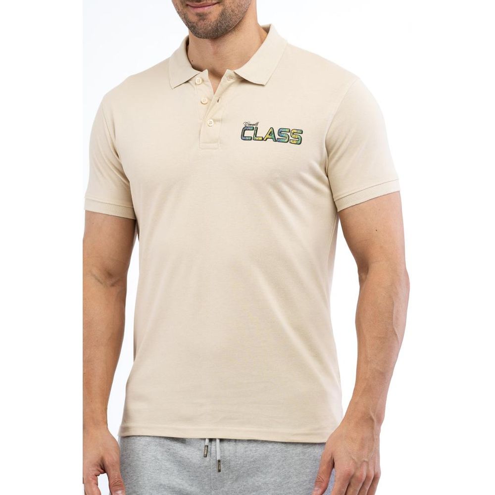 Cavalli Class Beige Cotton Polo Men's Shirt