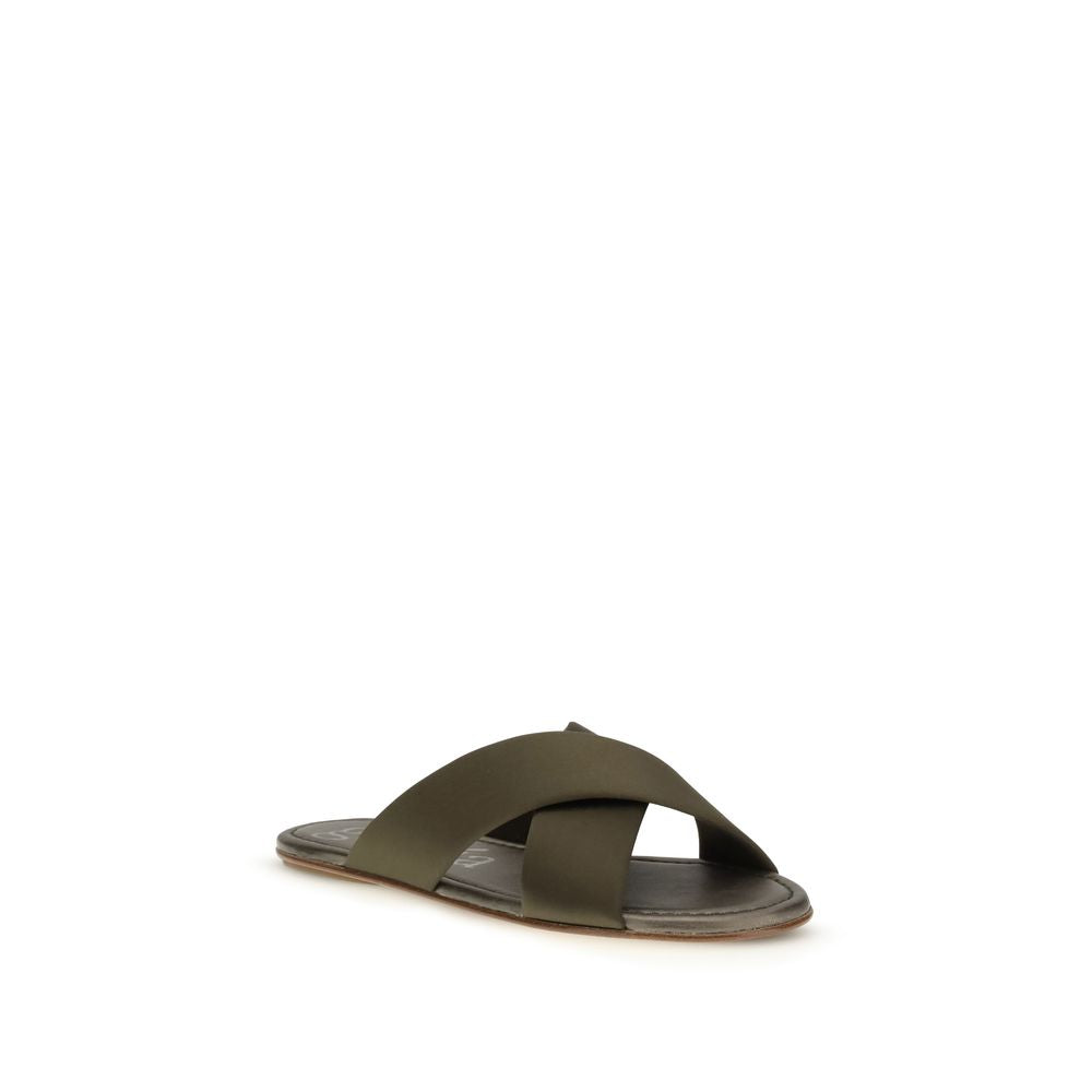 Pedro García Brown Silk Flat Women's Sandals