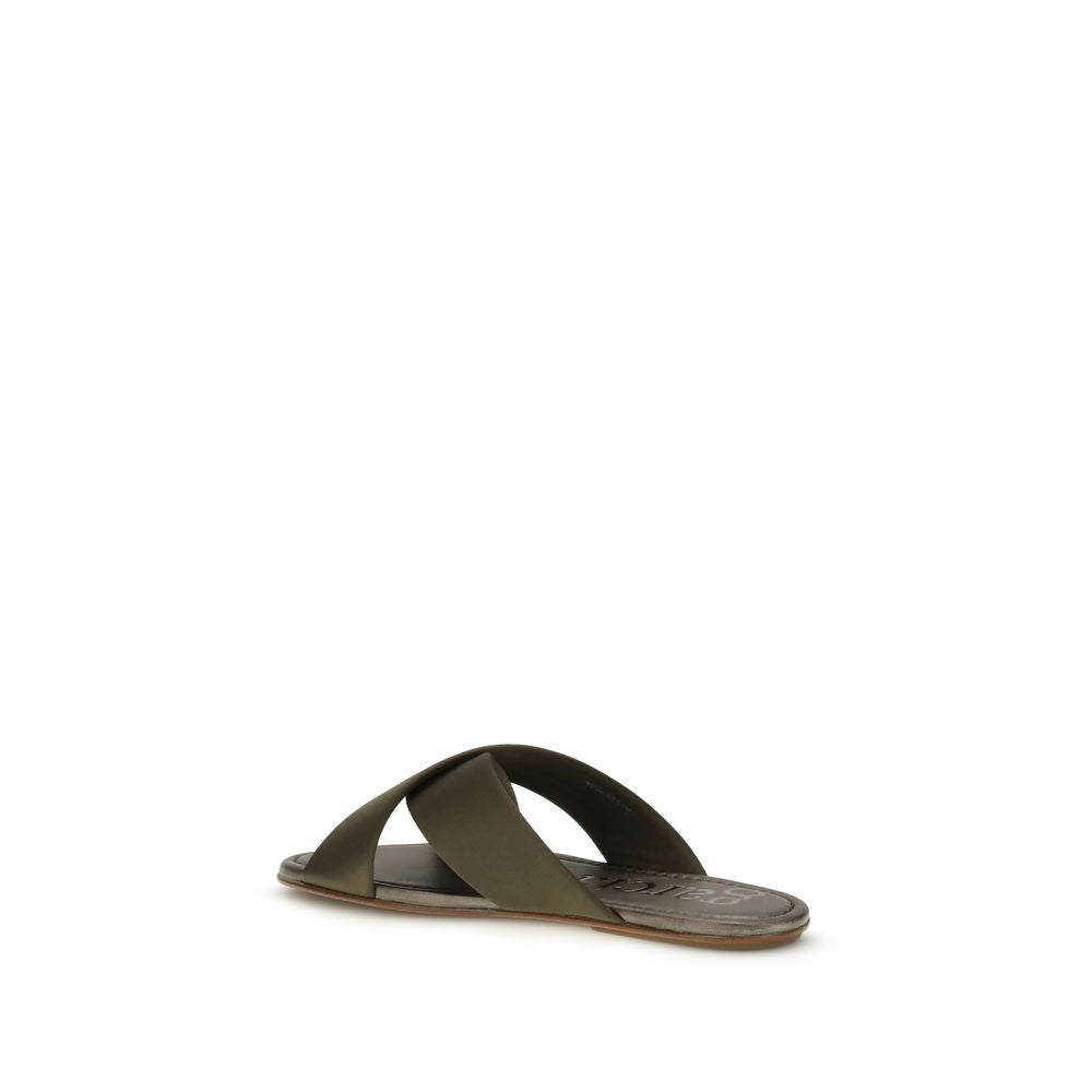 Pedro García Brown Silk Flat Women's Sandals