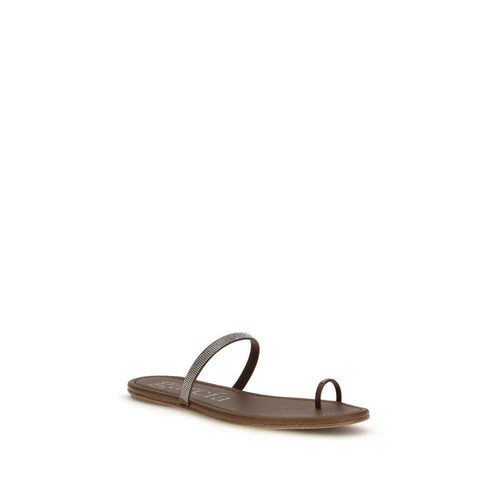 Pedro García Brown Silk Flat Women's Sandals