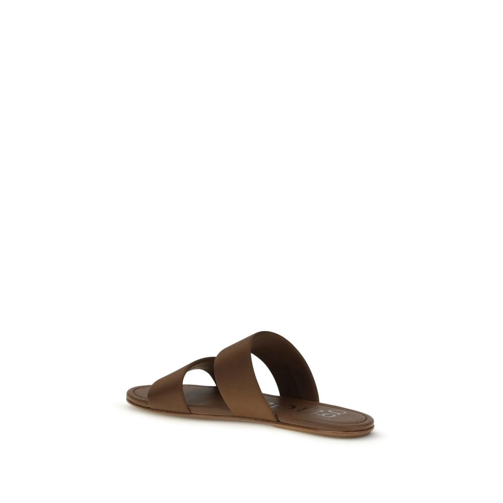 Pedro García Brown Silk Flat Women's Sandals