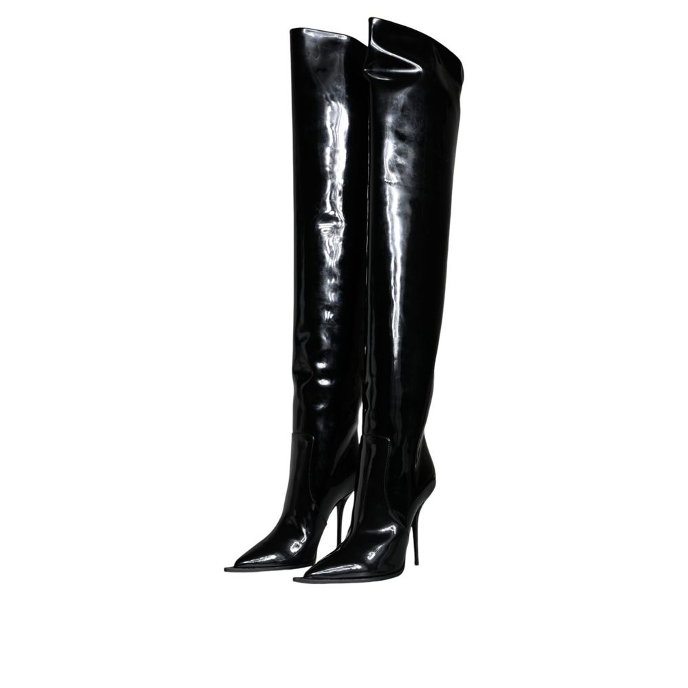 Dolce & Gabbana Black Leather Over The Women's Knee