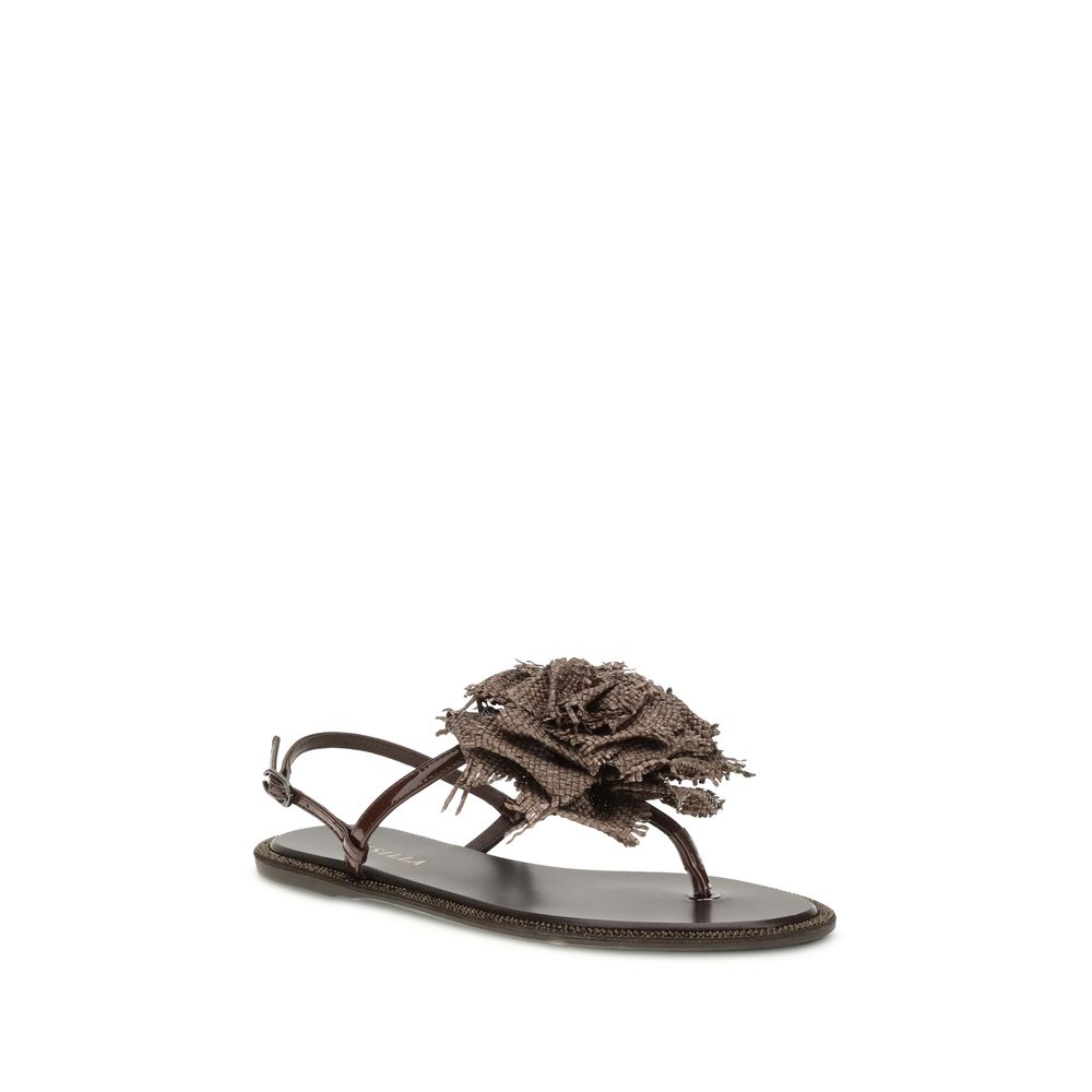 LE SILLA Brown Calf Leather Bos Taurus Flat Women's Sandals