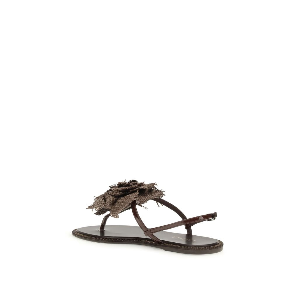 LE SILLA Brown Calf Leather Bos Taurus Flat Women's Sandals
