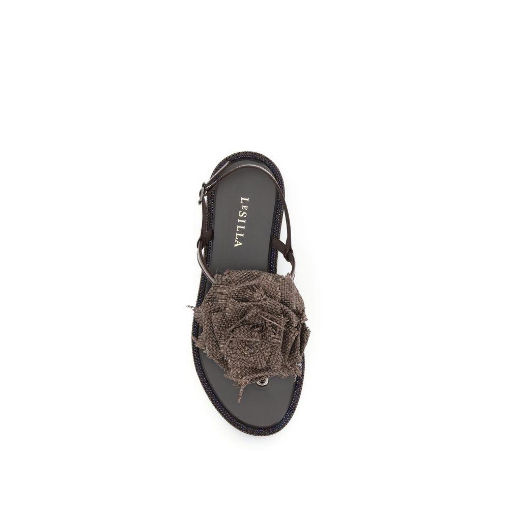 LE SILLA Brown Calf Leather Bos Taurus Flat Women's Sandals