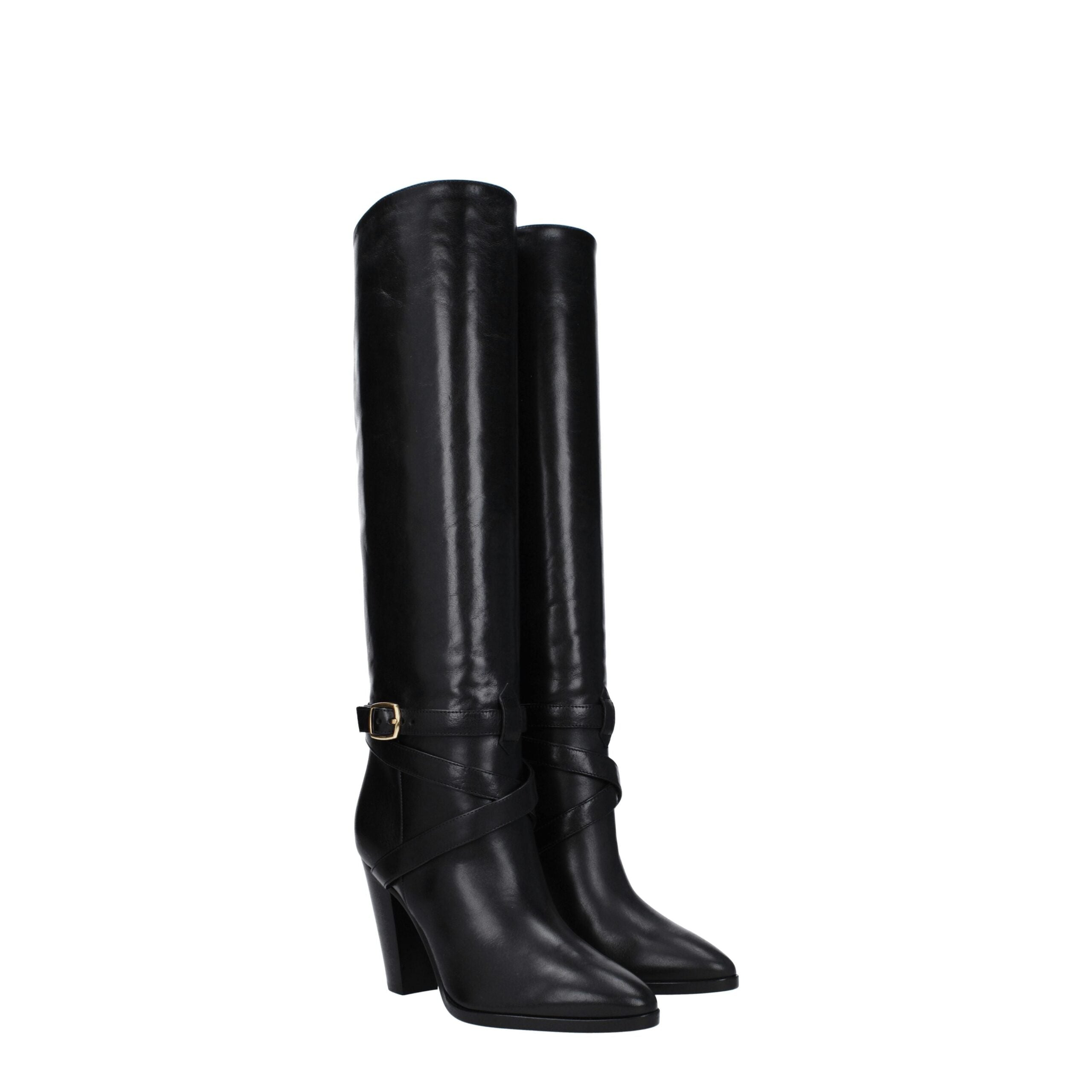 Celine Black Leather High Heel Women's Boots