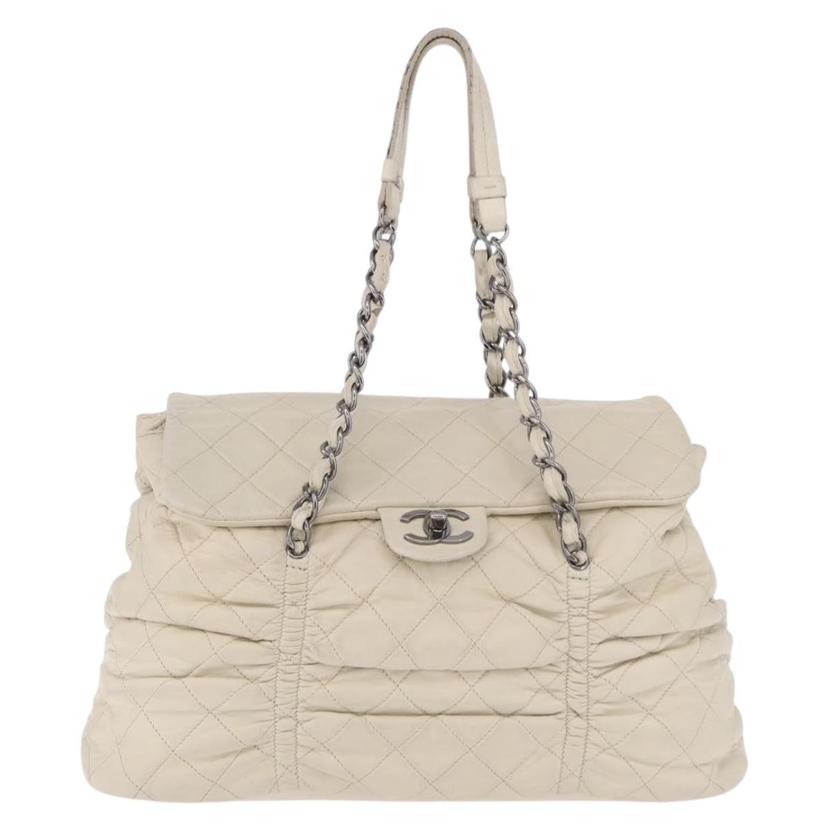 Chanel Sharpei Frame Quilted Leather Beige Leather Tote Bag Bag (Pre-Owned)