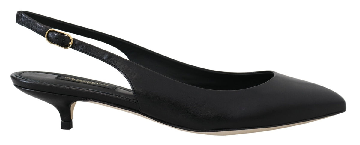 Dolce & Gabbana Black Leather Slingbacks Heels Pumps Women's Shoes