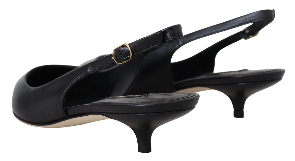 Dolce & Gabbana Black Leather Slingbacks Heels Pumps Women's Shoes