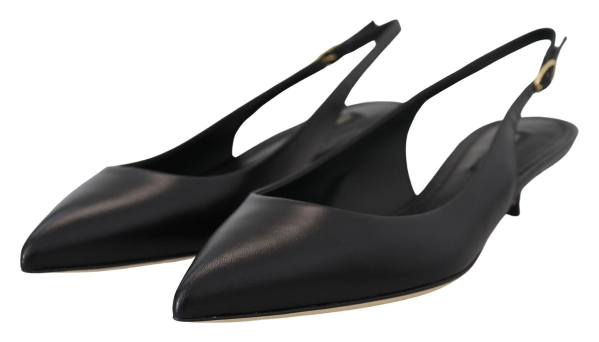 Dolce & Gabbana Black Leather Slingbacks Heels Pumps Women's Shoes