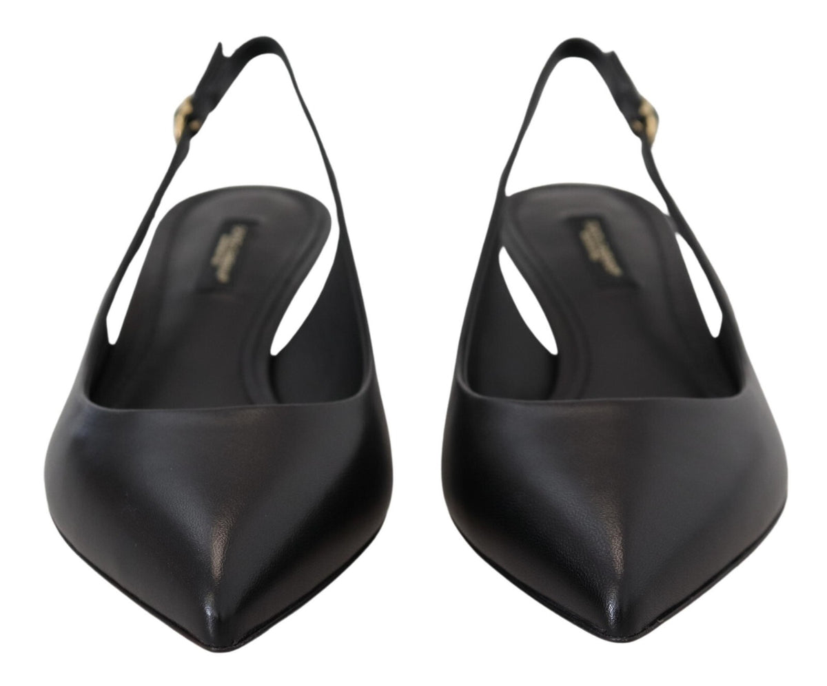 Dolce & Gabbana Black Leather Slingbacks Heels Pumps Women's Shoes