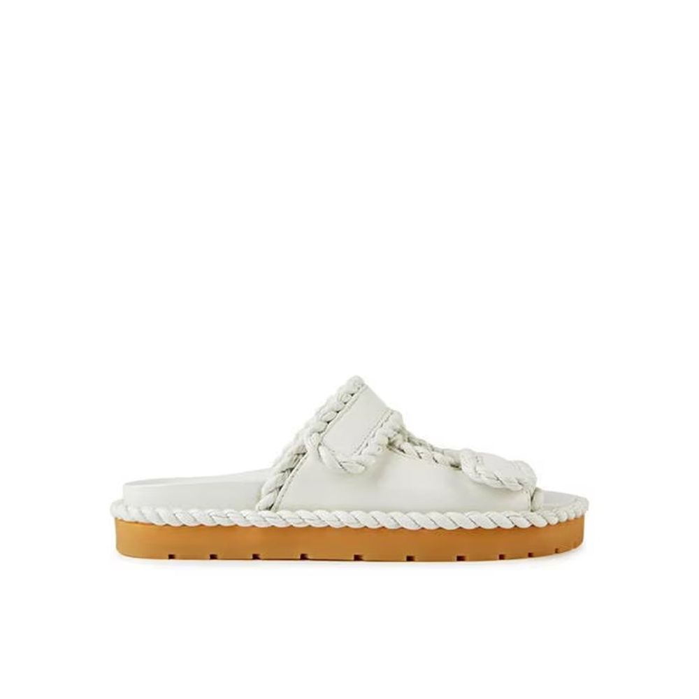 Bottega Veneta White Lamb Leather Flat Women's Sandals