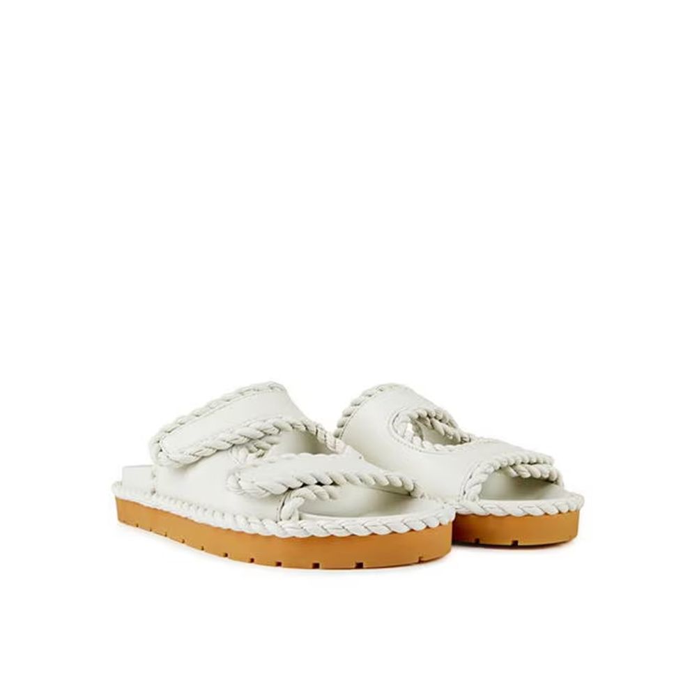 Bottega Veneta White Lamb Leather Flat Women's Sandals