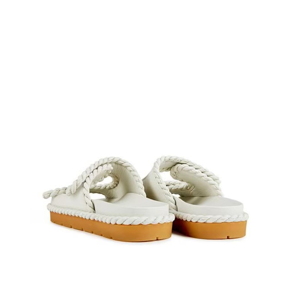 Bottega Veneta White Lamb Leather Flat Women's Sandals