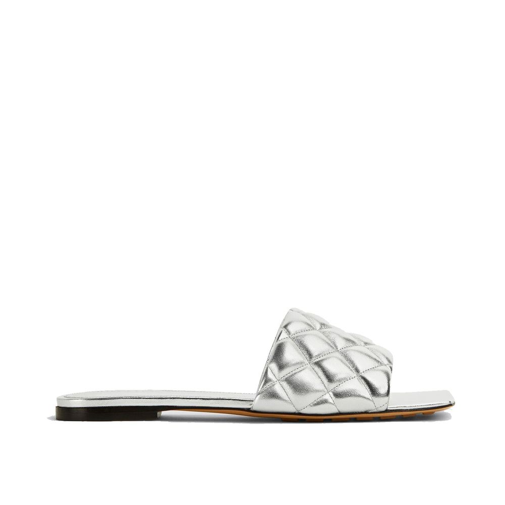 Bottega Veneta Silver Calfskin Flat Women's Sandals