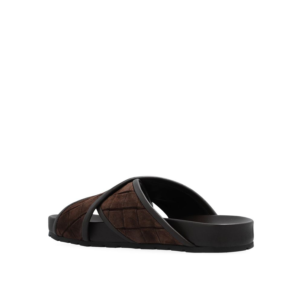 Bottega Veneta Brown Lamb Leather Flat Men's Sandals