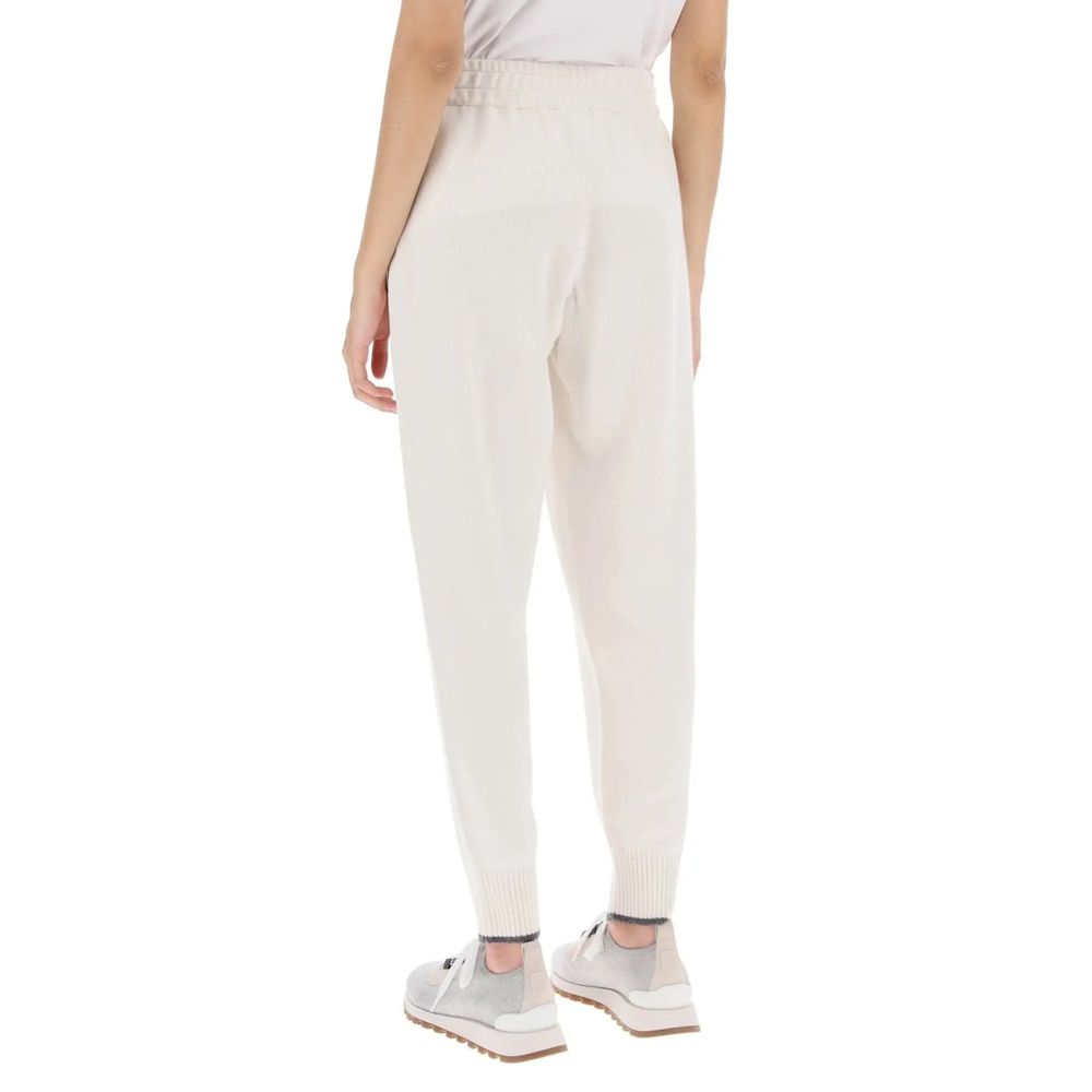 Brunello Cucinelli White Cashmere Athletic Women's Pants