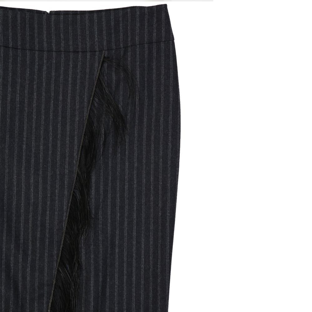 Brunello Cucinelli Gray Virgin Wool Midi Women's Skirt