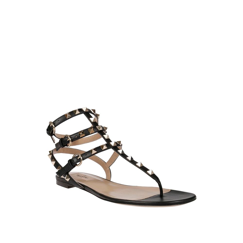 Valentino Garavani Black Calfskin Flat Women's Sandals