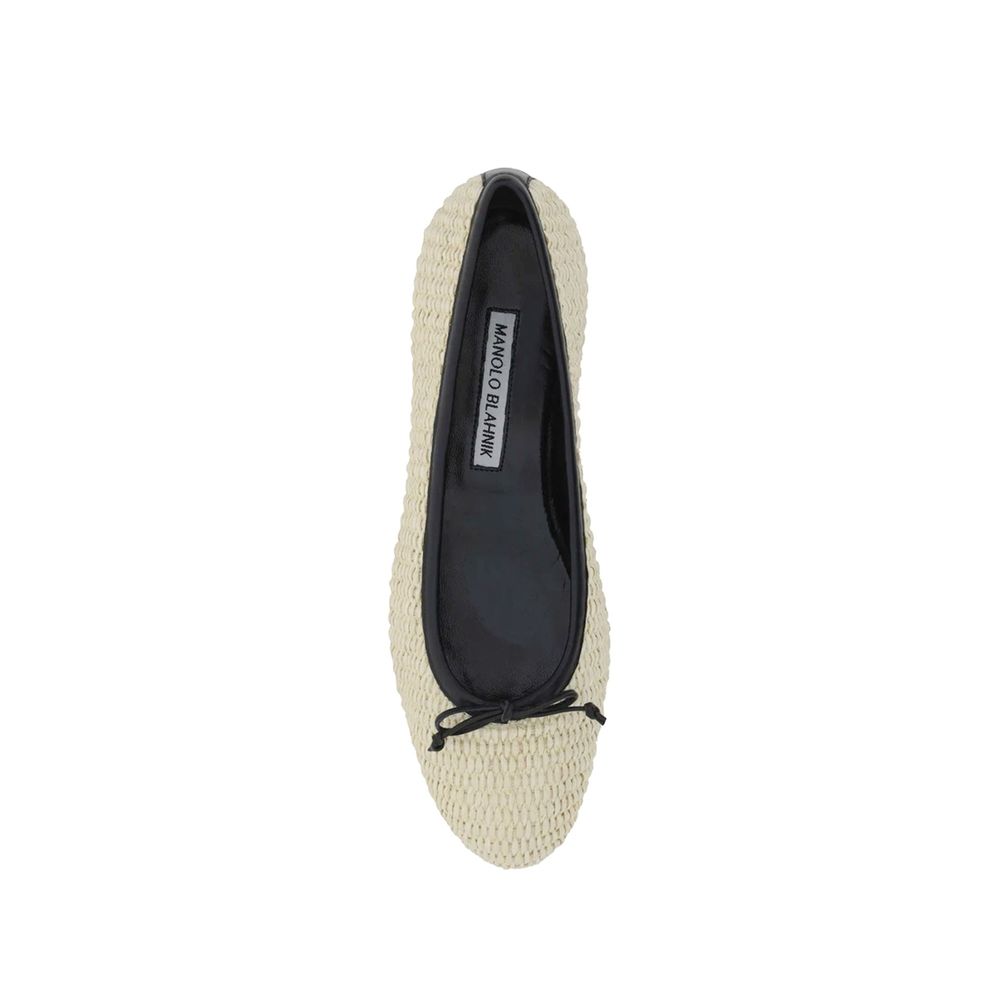 Manolo Blahnik Beige Raffia Ballet Women's Flats